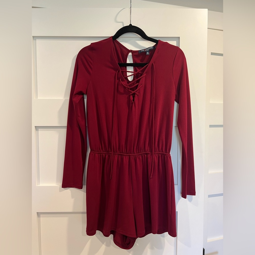 Maroon long sleeve, romper, size medium.